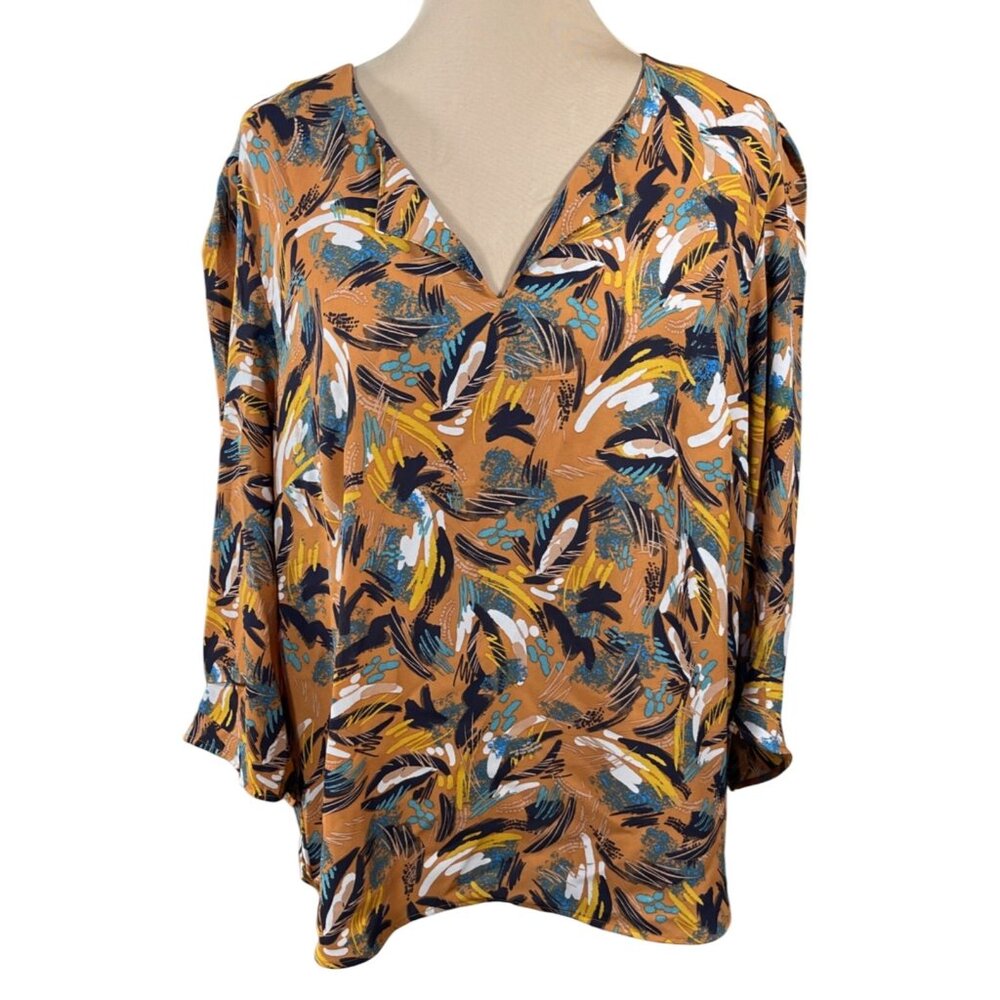 DR2 Size 2X Tunic Top Blouse Orange Black V-Neck Fall Colors